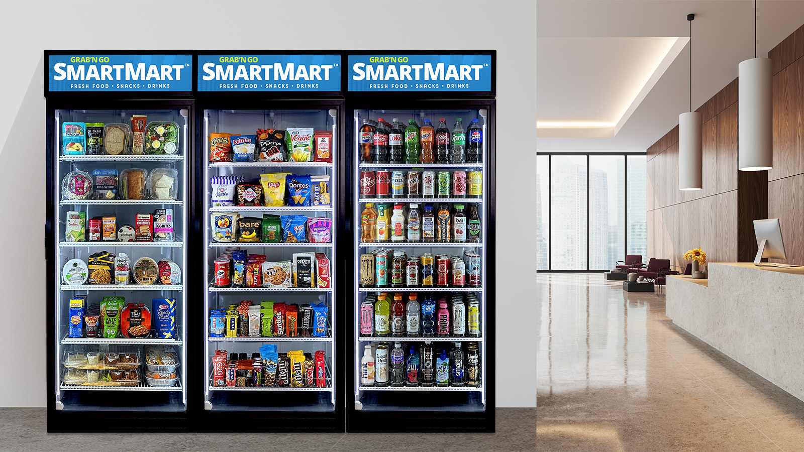 Three SmartMarts in a hotel lobby